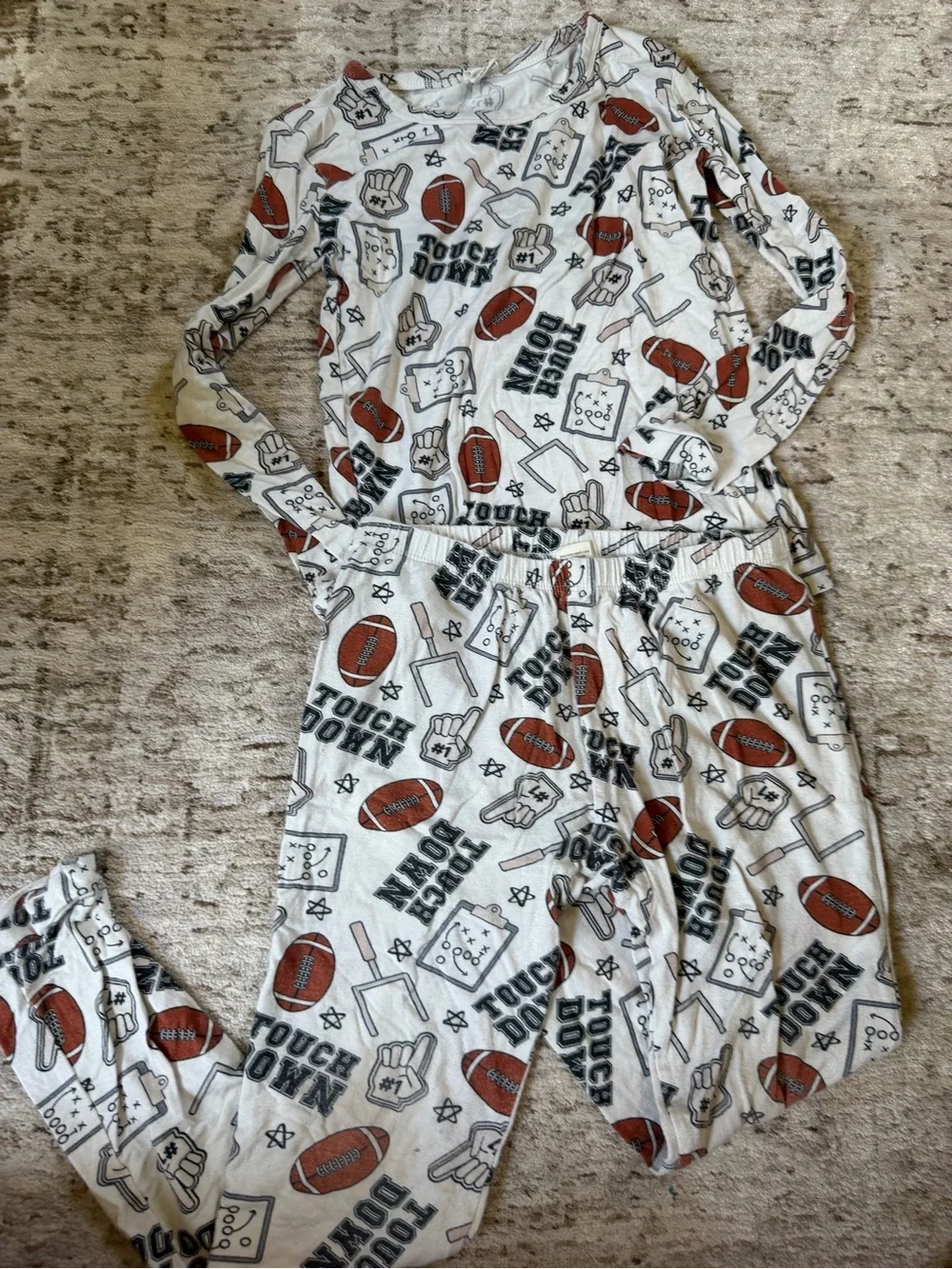 5-6 Kids Football & Blocks Pajama Sets- set of 2 White with Red & Blue Accents
